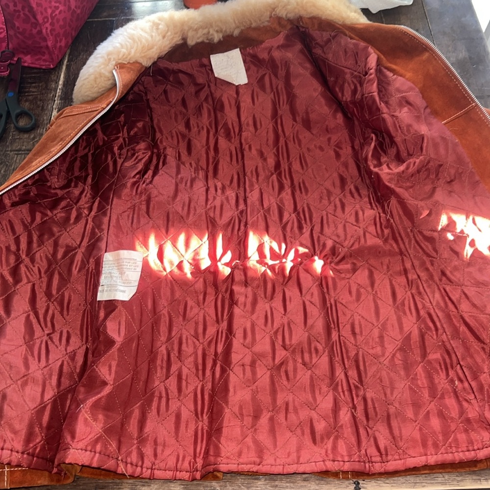 Vintage 1970s Brown Suede Leather Fur Lined Penny Lane Jacket XS - Picture 11 of 17